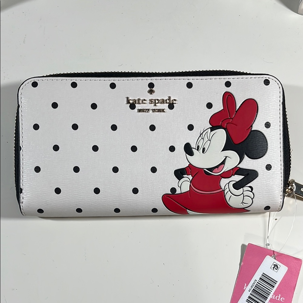 Kate Spade White And Black Polka Dot Wallet With Red Accents